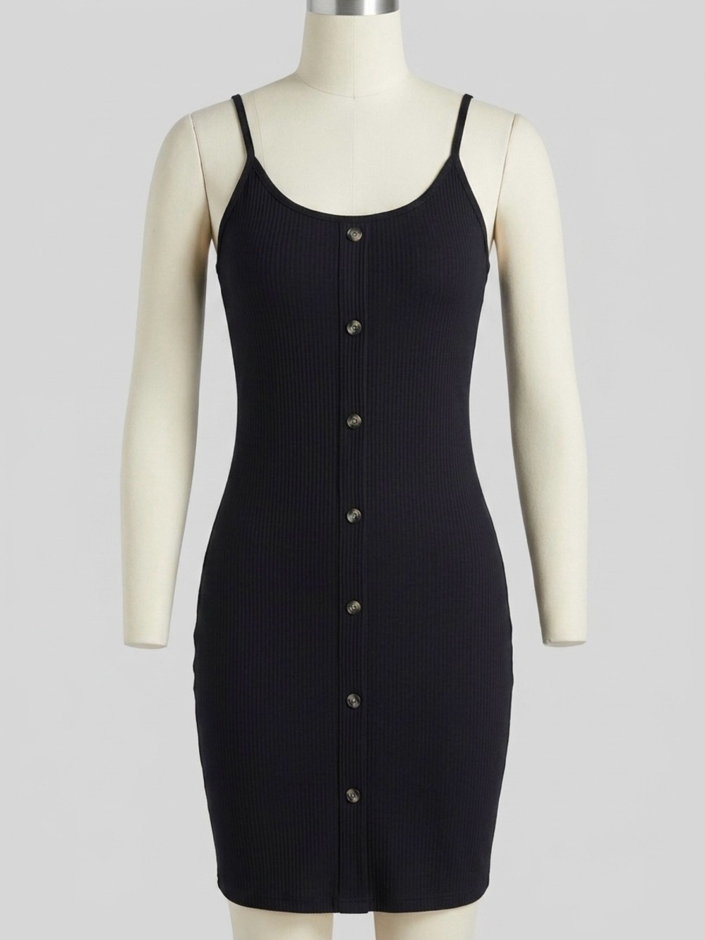 art class Black Ribbed Button-Front Tank Dress